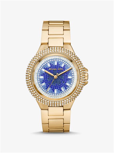 michael kors gold tone blue montana baguette|Oversized Camille Ombre Pavé Gold.